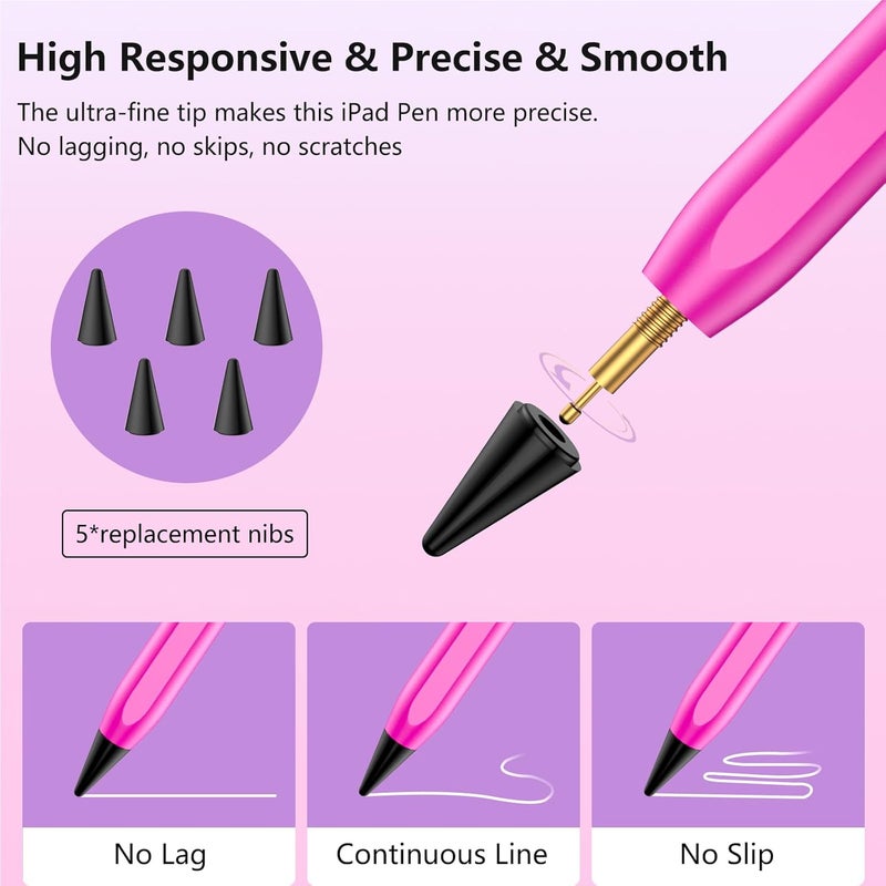 TaIYanG Stylus Pen for iPad 2018-2025 with Palm Rejection, Faster Charge,Tilt Sensitivity iPad Pencil Compatible with A16/10th/9th/8th/7th/6th,Pro 11/12.9/13in M4,Air M2/M3/5th/4th, Mini 6/5 (Gradient Purple) - Image 5